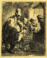 ETCHING BY REMBRANDT, THE STROLLING MUSICIANS