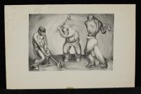 Three Men Hammering with signature