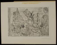 Minotaure Aveugle Guide Dans la Nuit par une Petite Fille au Pigeon