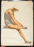 Woman putting on swim shoes #2