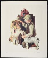 Norman Rockwell Boy with Dogs
